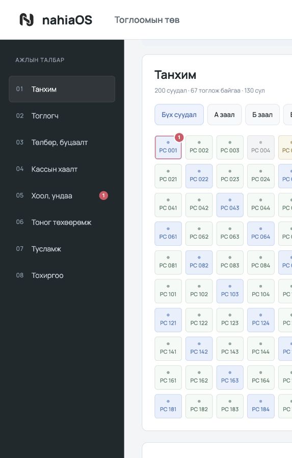 Интернэт кафе — жишээ мэдээлэлтэй дэлгэц